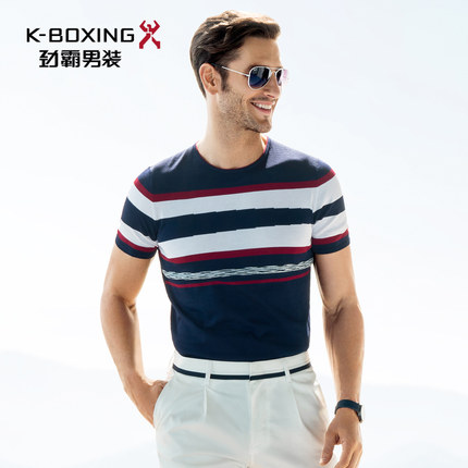 【专柜新品】劲霸男士短袖T恤2017新款条纹全棉短袖T恤|VTTV2329