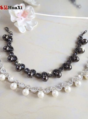 时尚百搭枪黑色衣领配饰链 实用可拆卸珍珠衣领项链水钻服装辅料