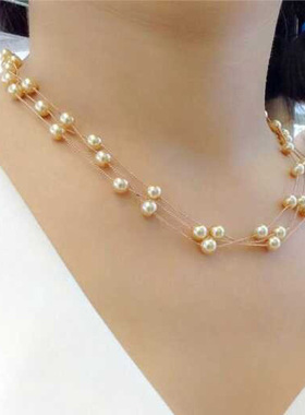 多层短款日韩风配饰珍珠项链