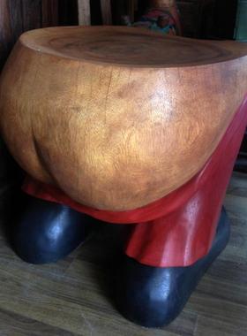 泰国-猴子木直径50-雕刻彩绘-酒店会所酒吧ASS-特大号特重艺术凳