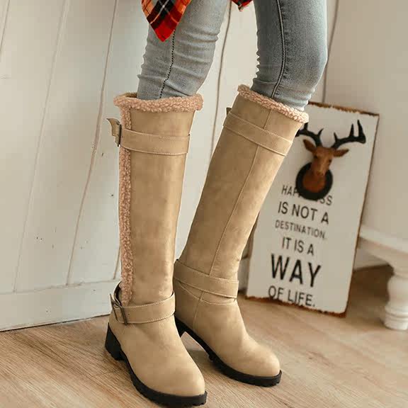 2019 Korean Edition Medium heel high boots Snow boots Cotton-padded shoes Plus gross thickening student Winter boots Buckle England Women bootsin the Women's Shoes, Boots  category - from Buy2taobao.com to provide professional Taobao agent buy service