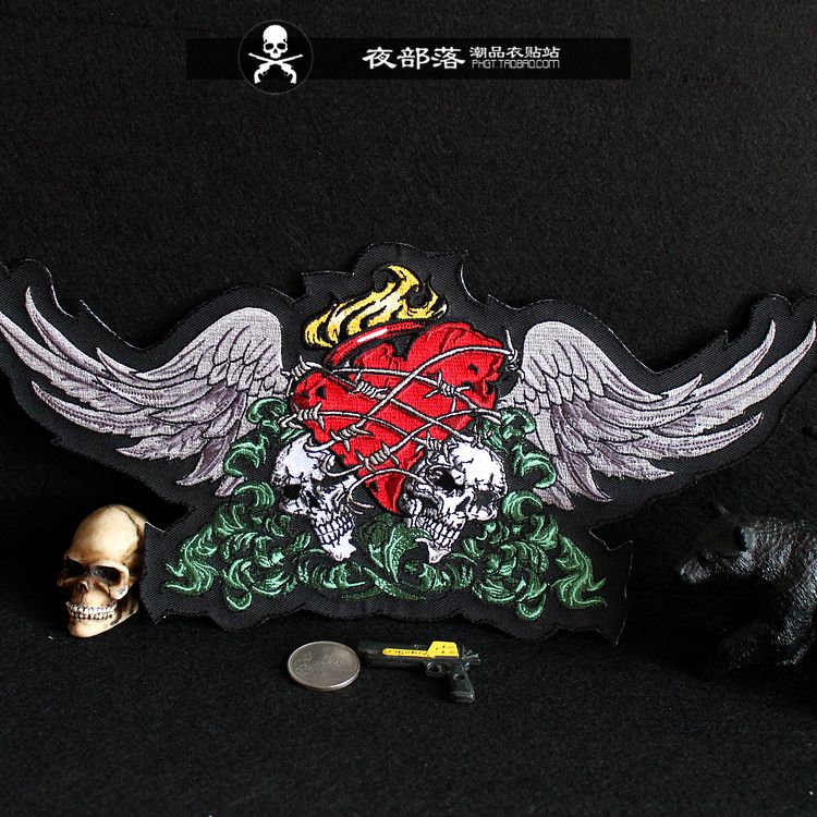 哈雷机车Heart歌特翅膀SKULL刺绣布贴 PATCH牛仔皮衣补丁装饰贴大