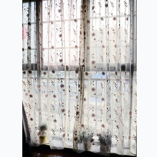 一帘幽梦盘绣麻纱网纱清新现代田园欧式客厅阳台窗帘纱包邮