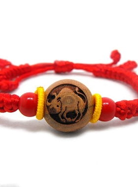 桃木生肖牛红绳手链婴儿宝宝饰品