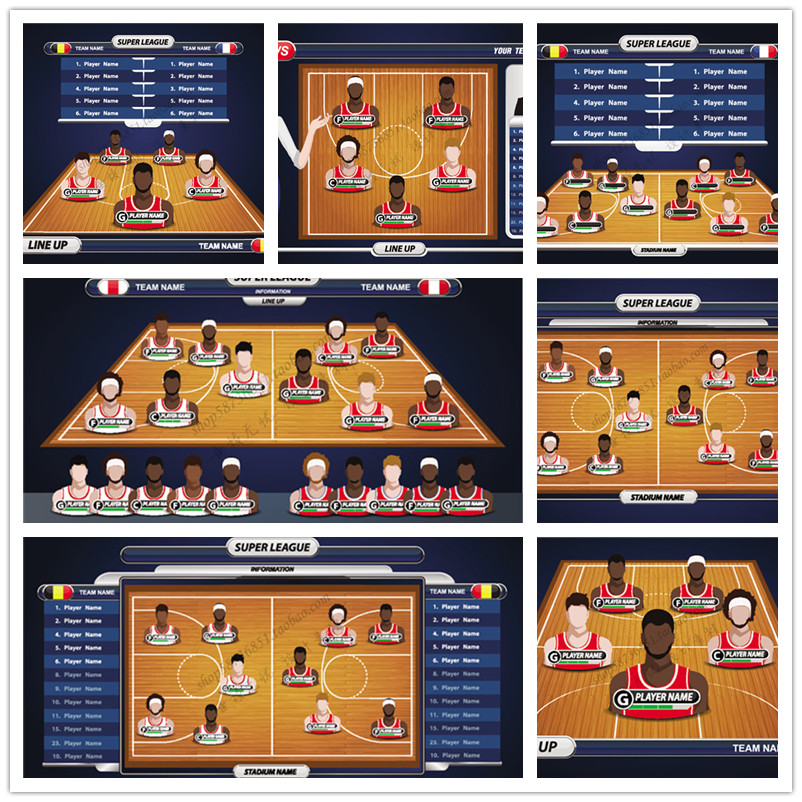 A1295矢量篮球比赛NBA球员布阵图扁平化信息电视解说 AI设计素材