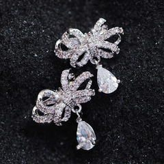 Shanzai Korean sweet elegant micro-crystal encrusted bow Stud Earrings non-pierced ear ear clip earrings