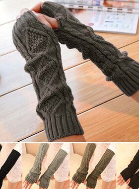 Fingerless Knitted Long Gloves Mitten Wrist Arm Hand Warmer