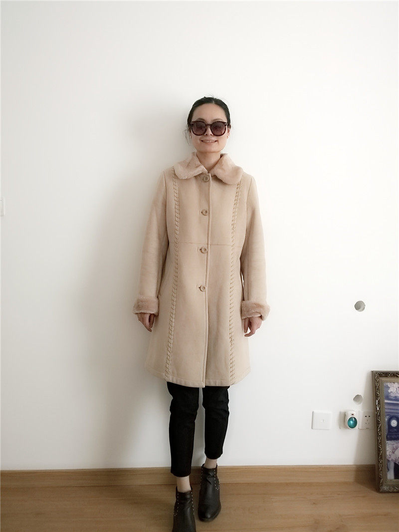 欧美风经典款好品质好质感麂皮绒仿皮毛一体女长大衣外套