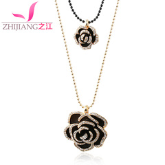 Jiang rose flower necklace long wild female pendant decorative chain Korea double diamond accessories