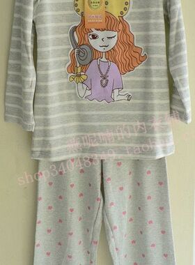 正品久岁伴亲子装儿童睡衣 春秋莫代尔薄款女童长袖睡衣套装21621