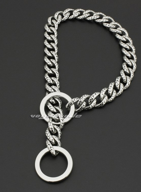 时尚豪华蛇纹钛钢狗项圈 P链训狗链狗颈链 宠物项圈 狗链子大型犬