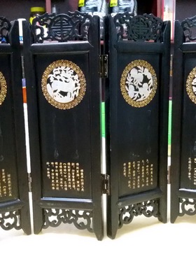 桌上木雕屏风摆件