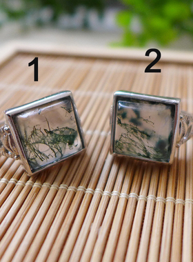 纯天然水草玛瑙方形镶嵌戒指新品