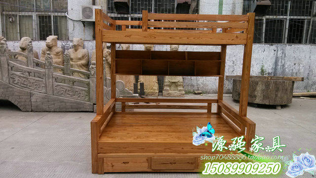 YQ472老榆木子母床实木床上下床双人床双层床架子床箱体床定制