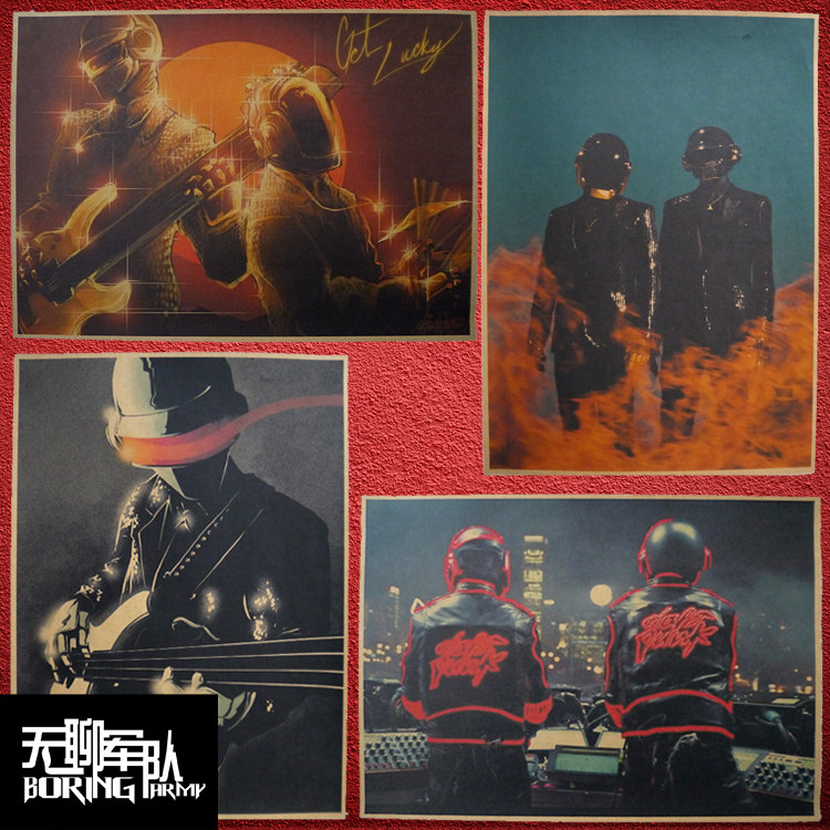 draft punk蠢朋克乐队摇滚电子牛皮纸海报装饰画酒吧照片相框墙