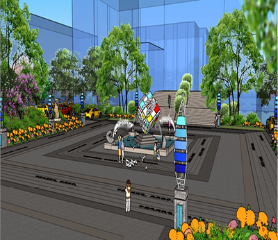 sketchup唯美精细学校校园景观SU模型儿童趣味运动文化广场设计