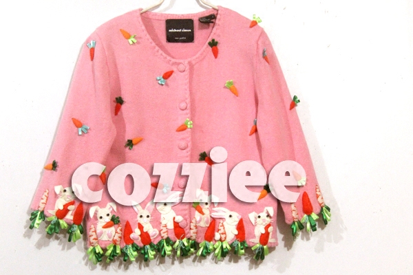 Vintage兔子胡萝卜手工彩虹毛衣