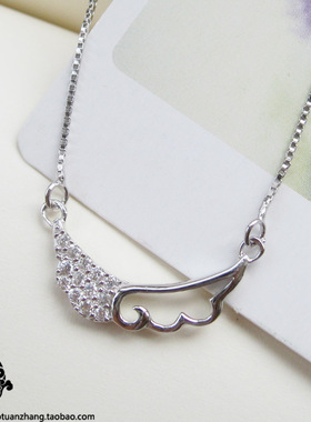 纯银微镶锆石迷你天使翅膀锁骨链