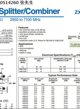 2950-7100MHz 一分二功分器 代替 ZX10-2-71+ Mini-Circuits