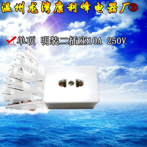 康利峰 明装二孔插座 10A二插座 铜柱接线