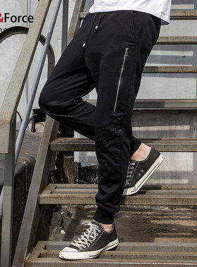 Ares＆Force欧美男装春秋休闲裤男 束脚修身长裤肥佬男士大码卫裤