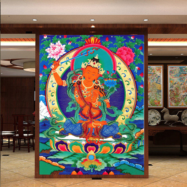 5D钻石绣方钻满钻贴钻画客厅挂画新款唐卡文殊菩萨贴钻十字绣套件