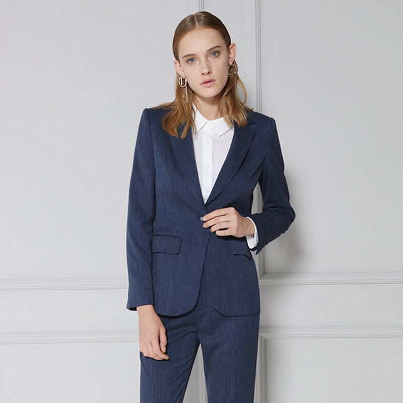 西嘉2021新款蓝灰色欧美ol简约气质通勤修身显瘦小西装外套女