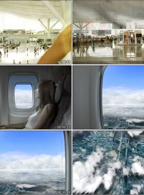 YC1384-美女在飞机场乘坐飞机看窗外风景高清实拍视频素材