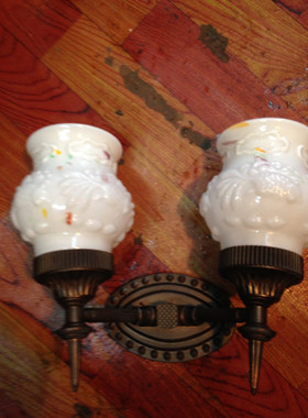 双头老上海老壁灯 怀旧复古白底飘彩玻璃老壁灯 080116