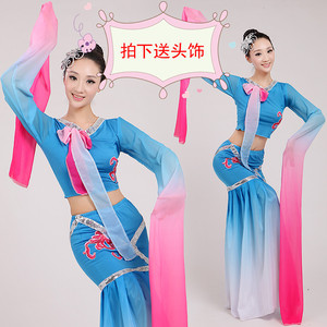 古典水袖演出服原版采薇舞蹈服装女惊鸿舞飘逸孔子舞汉服甩袖