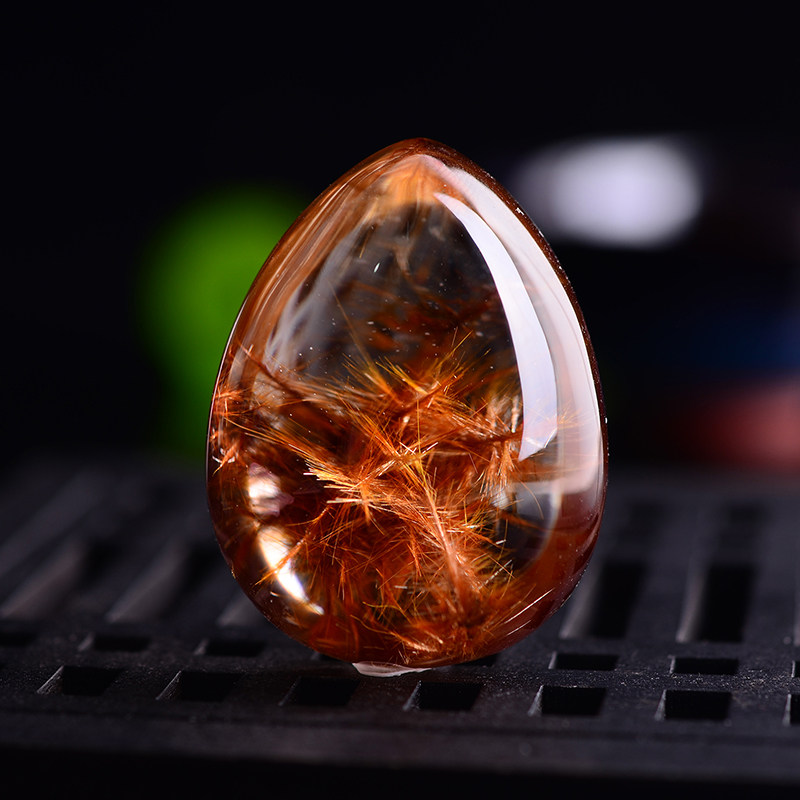 水滴吊坠 魔鬼发形状发晶 钛晶花 漂亮的一朵