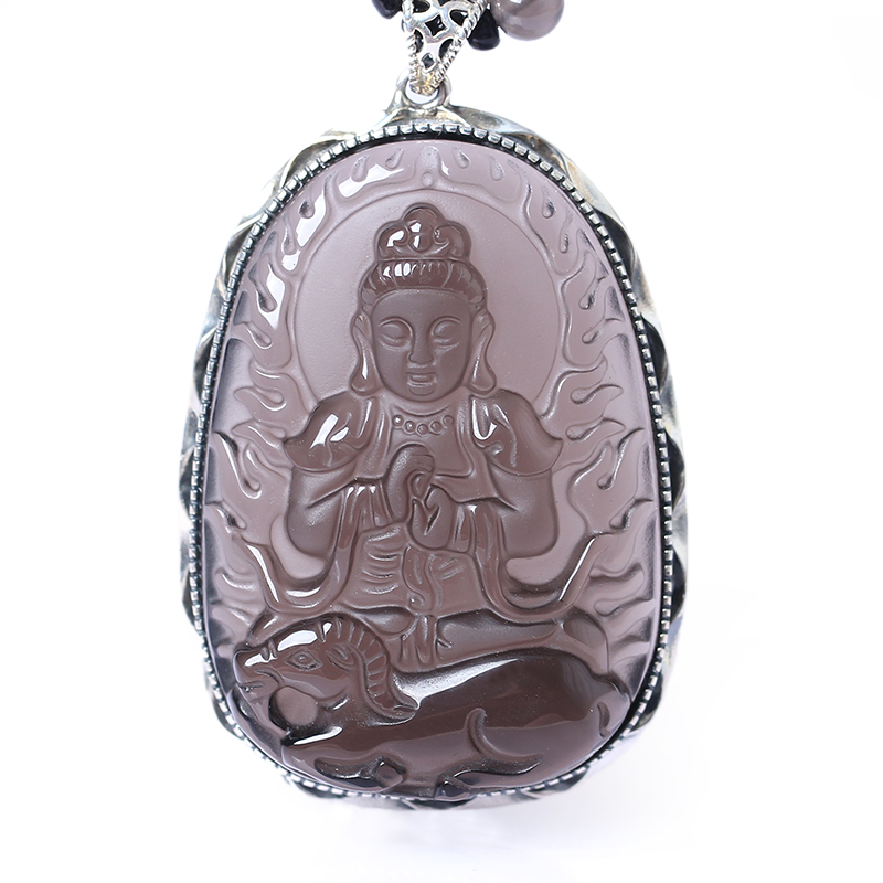 冰种黑曜石925银大日如来十二生肖属羊本命佛守护神吊坠