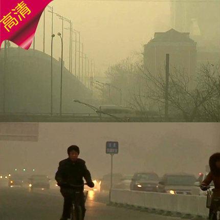 实拍雾霾空气  北京城市沙尘暴 污染危害 人群带口罩 视频素材