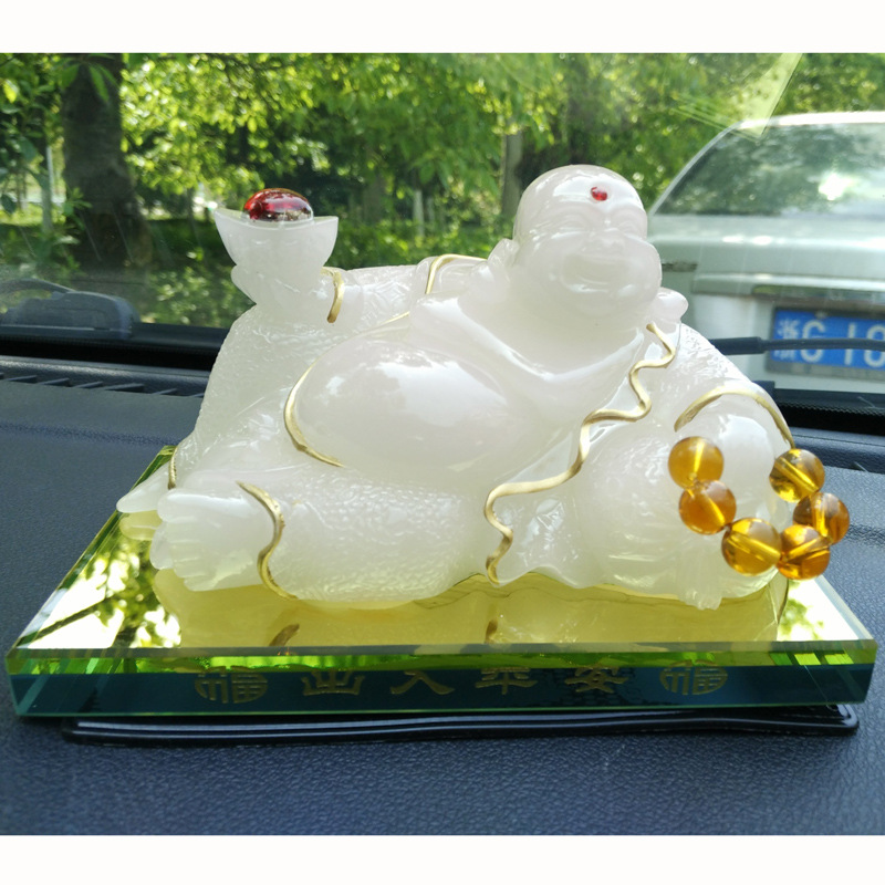 变色弥勒佛汽车香水座 仿汉白玉香水座 拉丝香水座 佛像香水座