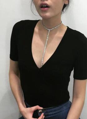 CHOKER欧美新款镶钻双层流苏项链