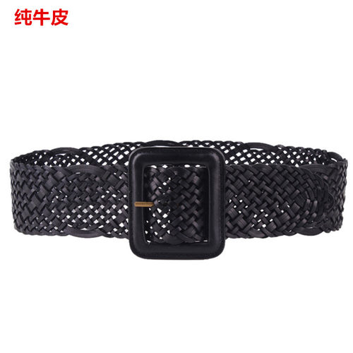 复古编织防过敏腰封黑色女士皮带