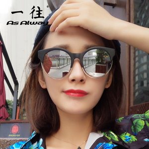 新款半框圆形太阳镜时尚潮牌镜面反光墨镜男女士个性彩膜太阳眼镜