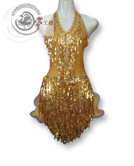 拉丁舞服 成人少儿拉丁舞表演比赛服新款拉丁舞演出服亮片LD-126