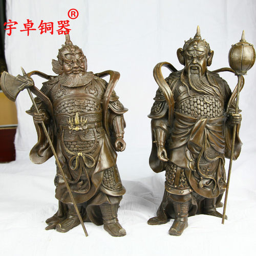 摆设门神黄铜尉迟敬德秦叔宝摆件