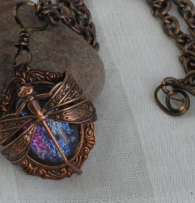 手作复古维多利亚蜻蜓宝石项链