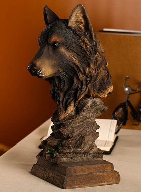 创意树脂工艺品仿真动物狼头摆设 降福狼头桌面装饰品摆件包邮