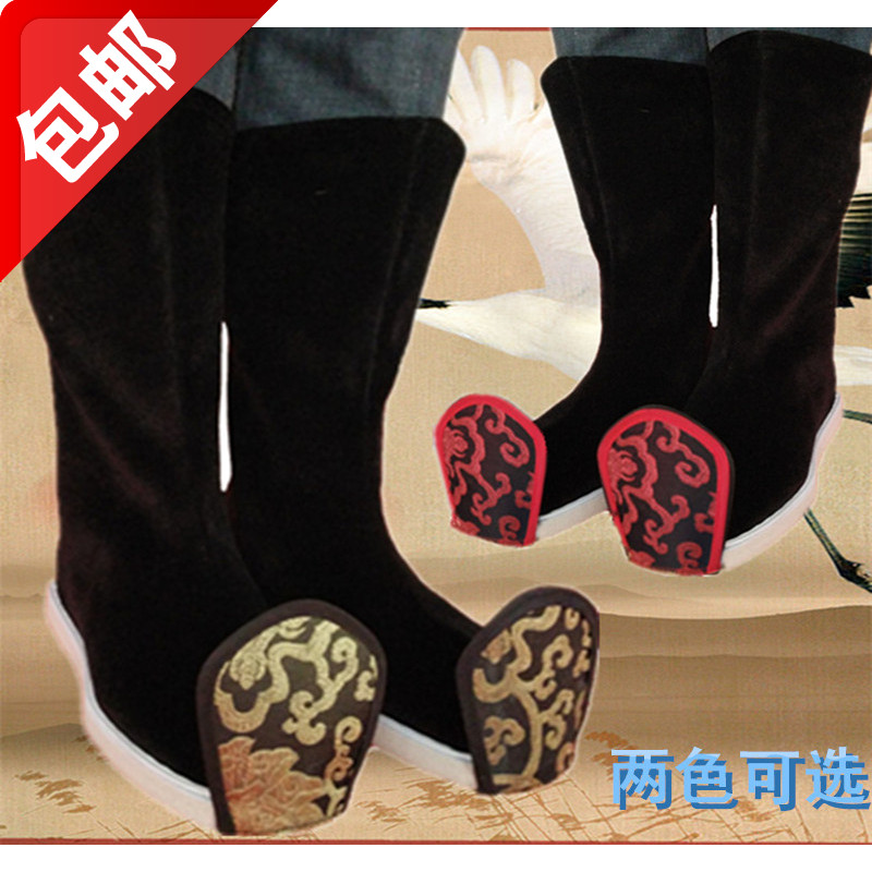 古装汉服靴子男诸葛亮鞋子大臣书生中式戏曲演出布靴朝官靴COS黑