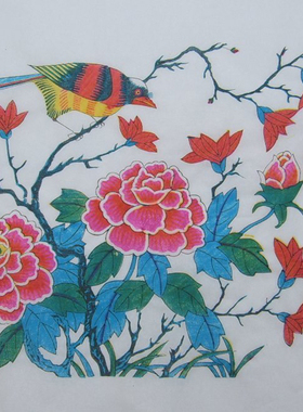 潍坊杨家埠木版年画中号白色黄色宣纸多款四季花手工套色印制