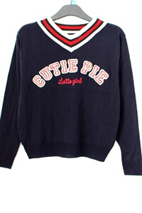 少女版V领中小学生学园风刺绣字母毛衣女士套衫清新甜美