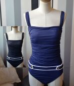 海军风复古时尚 06美国原单bleu 钢圈显瘦温泉高端三角连体泳衣