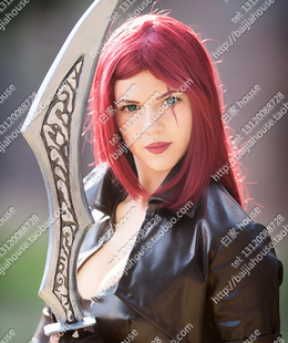 Cosplay假毛 卡特琳娜 不祥之刃 暗红长直发假发