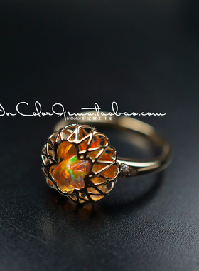 笼中物/墨西哥欧泊戒指 k金配钻 原创 鉴赏定制/InColor 彩定制