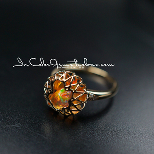 笼中物/墨西哥欧泊戒指 k金配钻 原创 鉴赏定制/InColor 彩定制