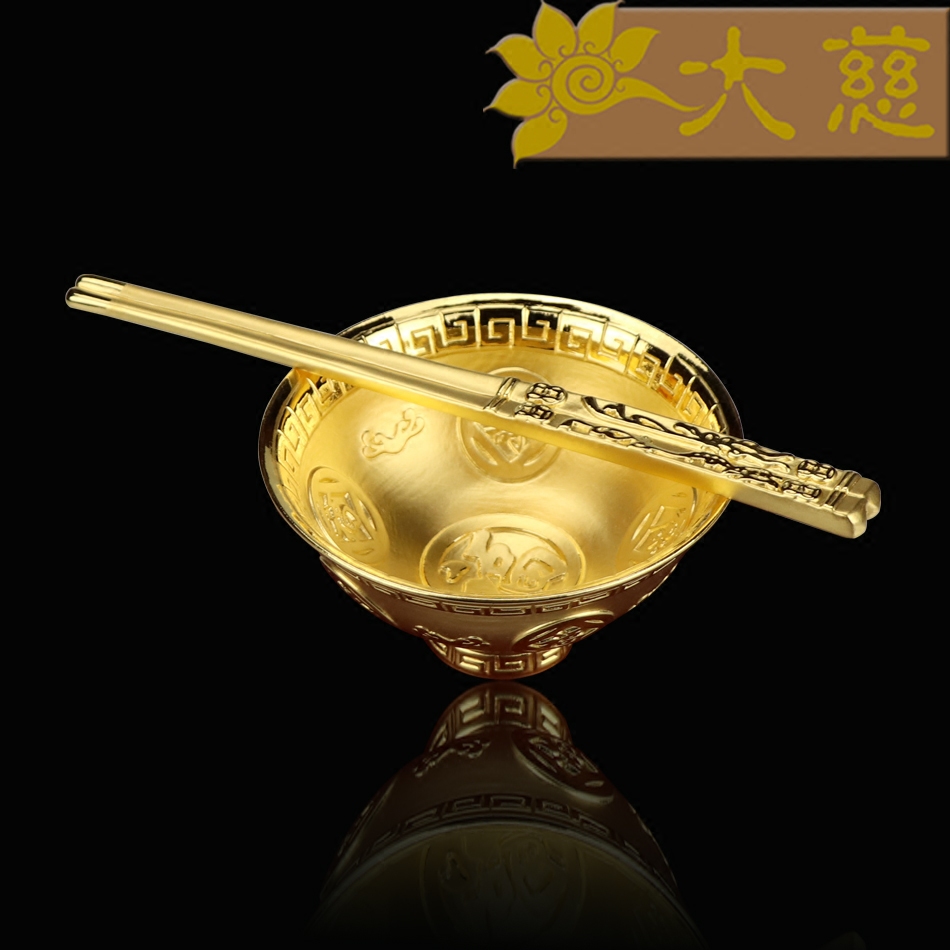 纯金金碗筷足金金碗传统吉祥物纯金金饭碗工厂直销顺丰包邮