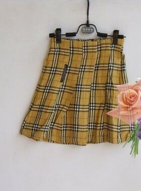 25无细节图春秋款童装黄色格子裙百褶裙女童短裙半身裙80-90
